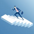 Isometric businessman and stairs