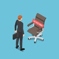 Isometric businessman standing with ceo chair with we need you message Royalty Free Stock Photo