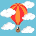 Isometric businessman standing on hot air balloon.