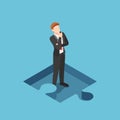 Isometric  Businessman Standing and Thinking in the Missing Part of Jigsaw Puzzle Royalty Free Stock Photo