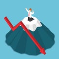 Isometric businessman stuck on the top of mountain.