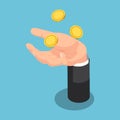 Isometric Businessman Throwing Up Coin On His Hand Royalty Free Stock Photo