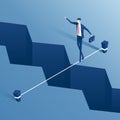 Isometric businessman tightrope walker