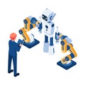 Isometric Businessman Use Robotic Arm Build Ai Robot