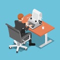 Isometric Businessman Using Typewriter Royalty Free Stock Photo