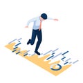 Isometric Businessman Walking and Balancing on Financial Graph