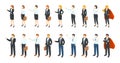 Isometric businessmen. Office employee 3D characters, different men and women standing sitting and communicating. Vector