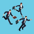 Isometric businessmen running race isolated on a blue background