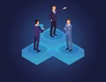 Isometric businessmen and technology