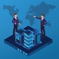 Isometric businessmen and technology