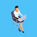 Isometric businesswoman sitting.