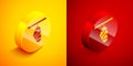 Isometric Butterfly cocoon icon isolated on orange and red background. Pupa of the butterfly. Circle button. Vector Royalty Free Stock Photo