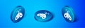 Isometric Butterfly icon isolated on blue background. Blue circle button. Vector Royalty Free Stock Photo