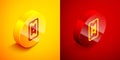 Isometric Buy cinema ticket online icon isolated on orange and red background. Service Concept. Circle button. Vector Royalty Free Stock Photo