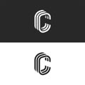 Isometric C letter logo mockup, modern trendy linear design, black and white smooth lines CCC typography emblem