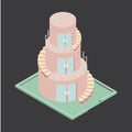 Isometric cake shop. Vector illustration decorative design