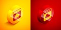 Isometric Calendar autumn icon isolated on orange and red background. Event reminder symbol. Circle button. Vector