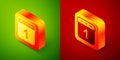 Isometric Calendar icon isolated on green and red background. Event reminder symbol. Square button. Vector