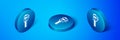 Isometric Calliper or caliper and scale icon isolated on blue background. Precision measuring tools. Blue circle button