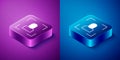 Isometric Camera focus frame line icon isolated on blue and purple background. Square button. Vector