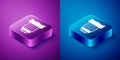 Isometric Camera photo lens icon isolated on blue and purple background. Square button. Vector