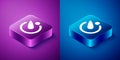 Isometric Camera timer icon isolated on blue and purple background. Photo exposure. Stopwatch timer seconds. Square