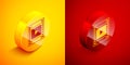 Isometric Camera vintage film roll cartridge icon isolated on orange and red background. 35mm film canister. Filmstrip