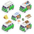 Isometric Camper Set with Different Vans Royalty Free Stock Photo