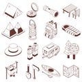 Camping and Hiking Isometric Monochrome Icons