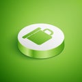 Isometric Camping metal mug icon isolated on green background. White circle button. Vector Illustration Royalty Free Stock Photo