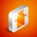 Isometric Can container for milk icon isolated on orange background. Silver square button. Vector Royalty Free Stock Photo