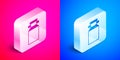 Isometric Can container for milk icon isolated on pink and blue background. Silver square button. Vector Royalty Free Stock Photo