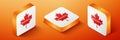 Isometric Canadian maple leaf with city name Montreal icon isolated on orange background. Orange square button. Vector