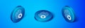 Isometric Cancelled fingerprint icon isolated on blue background. Access denied for user concept. Error, fraud