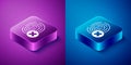 Isometric Cancelled fingerprint icon isolated on blue and purple background. Access denied for user concept. Error