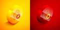 Isometric Cancelled fingerprint icon isolated on orange and red background. Access denied for user concept. Error, fraud