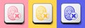 Isometric Cancelled fingerprint icon isolated on pink, yellow and blue background. Access denied for user concept. Error