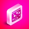 Isometric Candy packaging for sweets icon isolated on pink background. Bag with candy. Silver square button. Vector