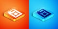 Isometric Canister for gasoline icon isolated on orange and blue background. Diesel gas icon. Vector