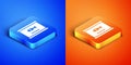 Isometric Canned fish icon isolated on blue and orange background. Square button. Vector