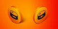 Isometric Canned fish icon isolated on orange background. Orange circle button. Vector