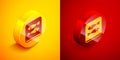 Isometric Canned fish icon isolated on orange and red background. Circle button. Vector