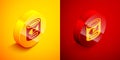 Isometric Canned fish icon isolated on orange and red background. Circle button. Vector