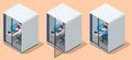 Isometric Capsule Office Pod. Movable Portable Meeting Soundproof Booth Acoustic Private Office Meeting Pod Phone Booth