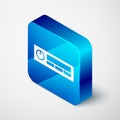 Isometric Car Audio icon  on grey background. Fm radio car audio icon. Blue square button. Vector Royalty Free Stock Photo