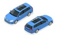 Isometric Car Blue Hatchback 5-door Icon. Car template on white background. Hatchback isolated. Royalty Free Stock Photo