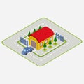 Isometric car drives into garage Royalty Free Stock Photo