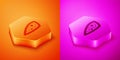 Isometric Car headlight icon isolated on orange and pink background. Hexagon button. Vector Royalty Free Stock Photo