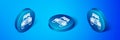 Isometric Car icon isolated on blue background. Front view. Blue circle button. Vector Royalty Free Stock Photo