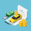 Isometric car on insurance contract document Royalty Free Stock Photo